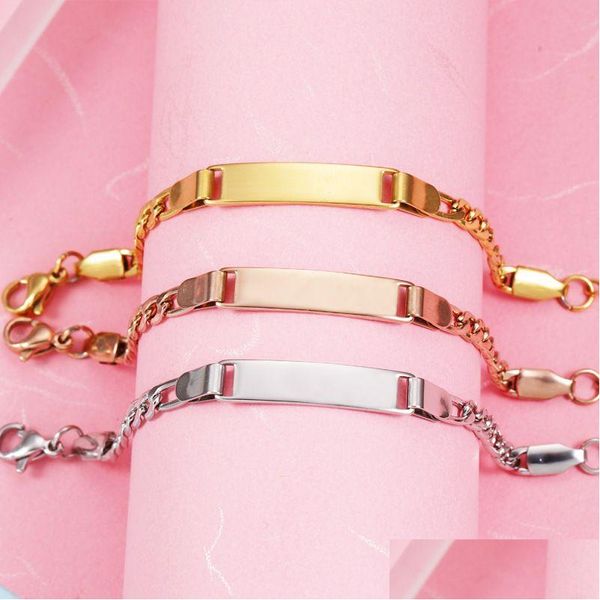 Andere Armbänder Personalisieren Gravieren Baby Namen Armband Edelstahl Goldkette Glatte Armreif Einstellbar Kind ID Saft Schmuck Dro Dhk5Q