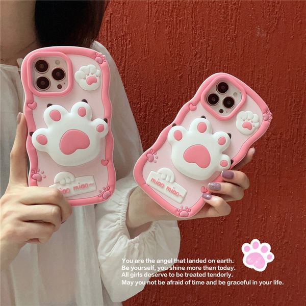 Custodia sottile antiurto per iPhone 12 13 Pro Max 14 Cute 3D Cat Paw Cover morbida in silicone