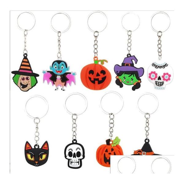Keychains colhedores Halloween PVC Sof Sile Pumpkin Cartoon KeyChain Bag Decoration Pingente Gifts Wholesale Drop Delivery Fashion A DHMFV