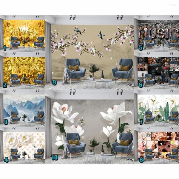 Papéis de parede Murais de parede 3D personalizados papel de parede em estilo chinês de decoração em relevo, pintura de estar de jantar de jantar flor