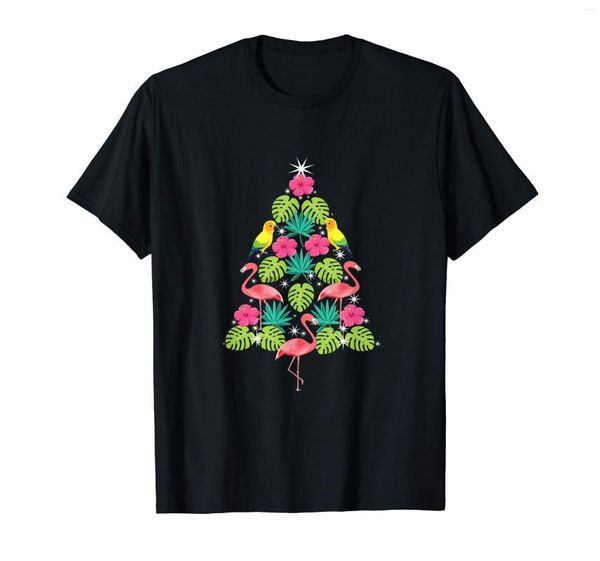 Erkekler Tişörtleri Tropikal Noel Hawaii Flamingo Noel Ağacı Siluet T-Shirt-Men's T-Shirt-Black