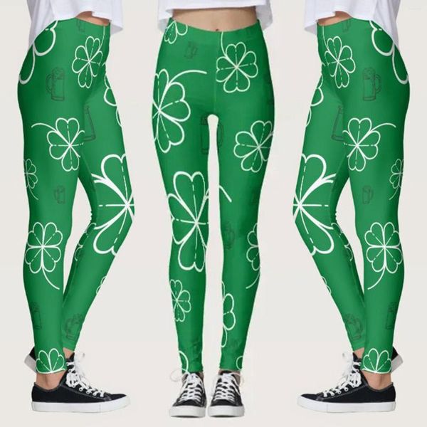 Calças ativas Mulheres vestem -se para o trabalho perneiras que executam paddystripes Good Green Pilates Luck Luck Skinny Print Women's Print's