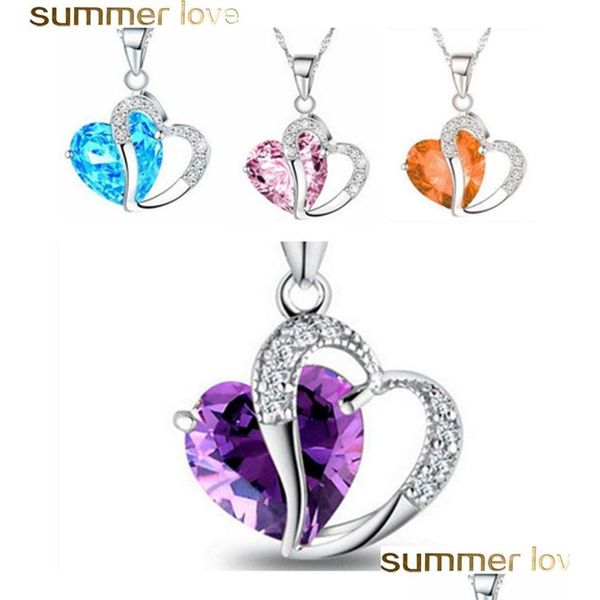 Подвесные ожерелья Crystal Peach Heart Ожерелье для водяной волны синий шампанский розовый хлайт для женщин.