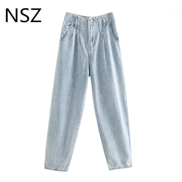 Женские джинсы nsz Женщины мамы высокая эластичная талия брюки с широкой ногой парень джинсовой брюки Уличная одежда