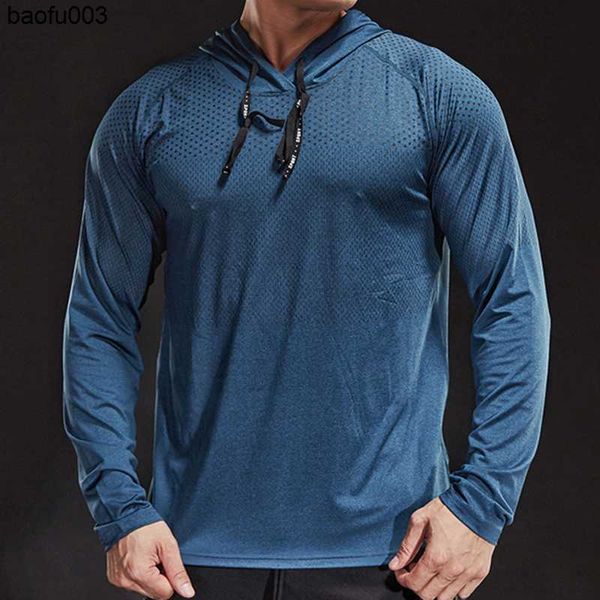 Camisetas masculinas outono inverno grosso camiseta de corrida homem homem manga longa com capuz de ginásio com camisa de ginástica camiseta de fitness t-shirt rápido seco respirável j230526