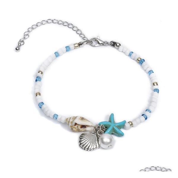 Fußkettchen Sommer Strand Seestern Charm Armband Knöchel Handgefertigte Samenperlen Shell Fußschmuck Drop Lieferung Dhzbr