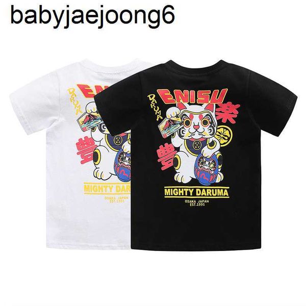 DFEVISUR модная брендовая детская одежда, новая свободная хлопковая детская футболка с круглым вырезом и короткими рукавами с принтом Zhaocai Cat Damo
