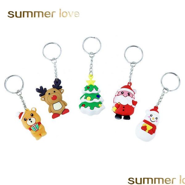 Anéis -chave fofinhos bonecos de neve de urso fofo Santa Ellk Keychain Sile Sile Chrismas Tree Chain Keyrings para Bag Car Jóias Acessórios Drop De Dhw93