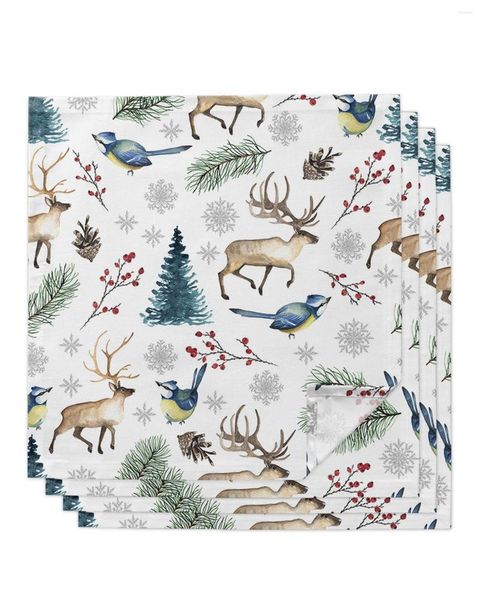 NACKBELA DE TABELA 4PCS Christmas Snowflake Elk Berry Bird Square 50cm Decoração de pano de pano jantar de cozinha, servindo guardanapos