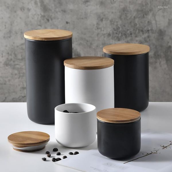 Bottiglie di stoccaggio Vaso da cucina in vaso sigillato in ceramica bianca e nera nordica per caffè, tè, condimento, contenitore da tavolo, organizzatore per la casa