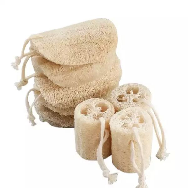 100pcs cuscinetti esfolianti per il corpo in spugna di luffa naturale per il bagno con corda di cotone appesa per uso domestico u0526