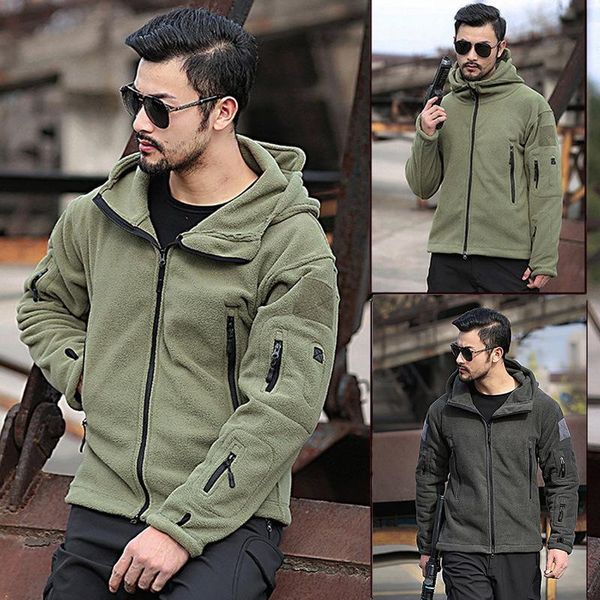 Giacche da uomo Giacca militare primaverile da uomo in pile Cappotto con cappuccio termico verde militare tattico Capispalla autunnale Abbigliamento da uomo