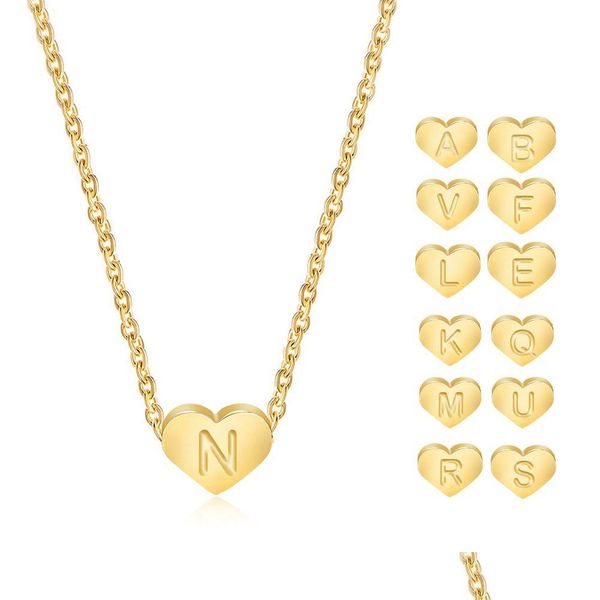 Collane con ciondolo Collana iniziale Acciaio inossidabile Placcatura in oro a forma di cuore 26 Lettera per mamma Bambina Drop Delivery Jewelry Pendan Dhrog