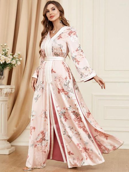 Abbigliamento etnico Ramadan Pink Modest Abaya Turchia Islam Abbigliamento da preghiera per le donne Set musulmano Abito Abito Femme Musulmane Caftano Caftano Vestido