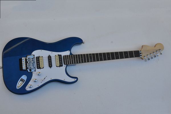 Chitarra elettrica a corpo solido blu di fabbrica con hardware cromato, ponte tremolo, offerta logo / colore personalizzato