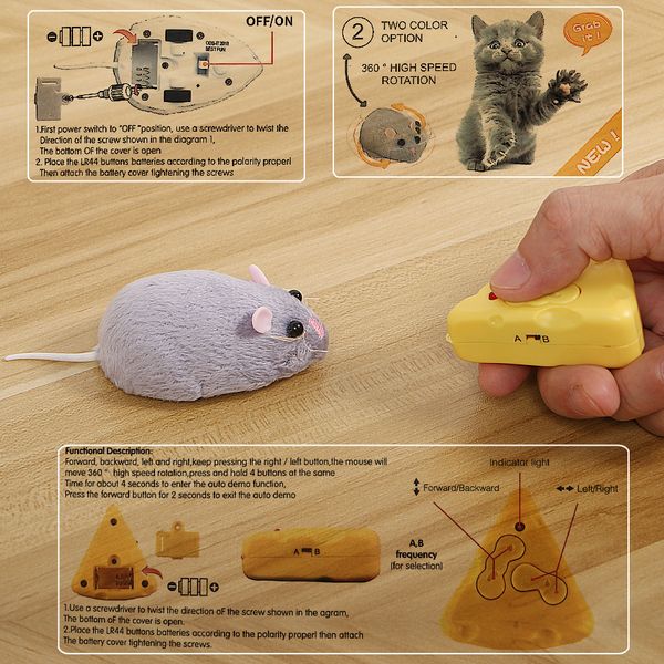 Animali elettrici / RC Telecomando elettronico senza fili Ratto Peluche RC Mouse Giocattolo Floccaggio Emulazione Giocattoli Ratto per Gatto Cane Scherzo Giocattoli trucco spaventoso 230525