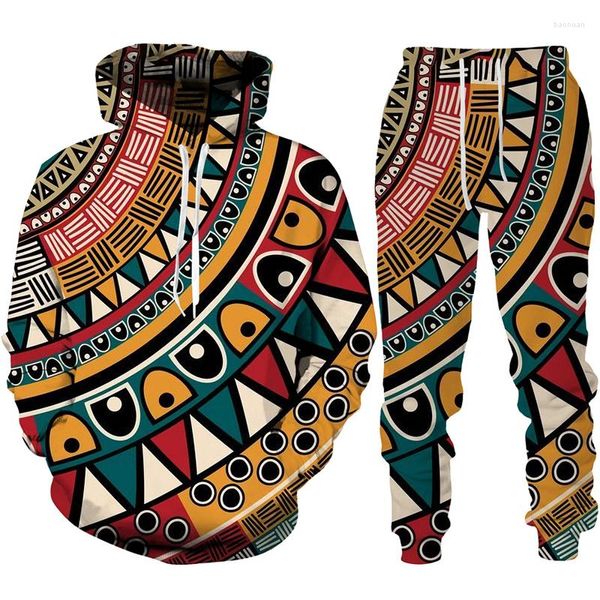 Tute da uomo African Totem Series Uomo/Donna Felpa con cappuccio/Set Felpe con stampa etnica tribale Pantaloni Tuta Moda Coppia Abbigliamento sportivo
