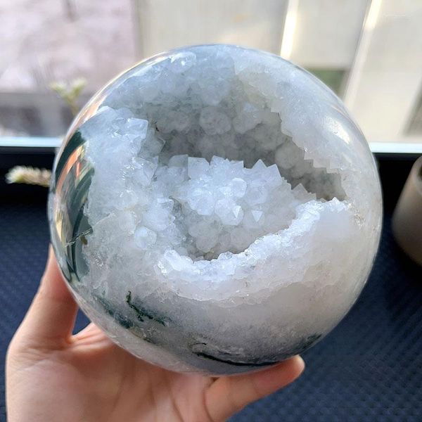 Takı Torbaları Doğal Su Acate Ball yosun küresi kuvars kristal simbiyotik berrak küme druzy geode iyileştirici feng shui reiki