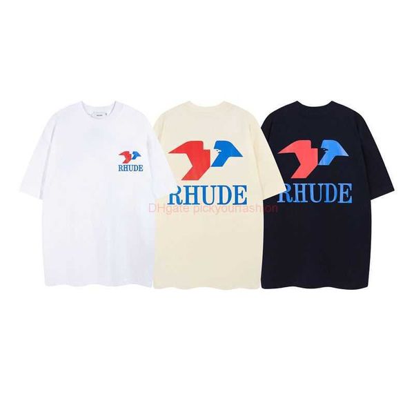 Tasarımcı Moda Giyim Tees Tshirt High Street Moda Marka Rhude Mektubu Minimalist Baskı Kısa Kollu Çift Yaz Rahat Gevşek Yuvarlak Yuvarlak Boyun Tshirt Pamuk