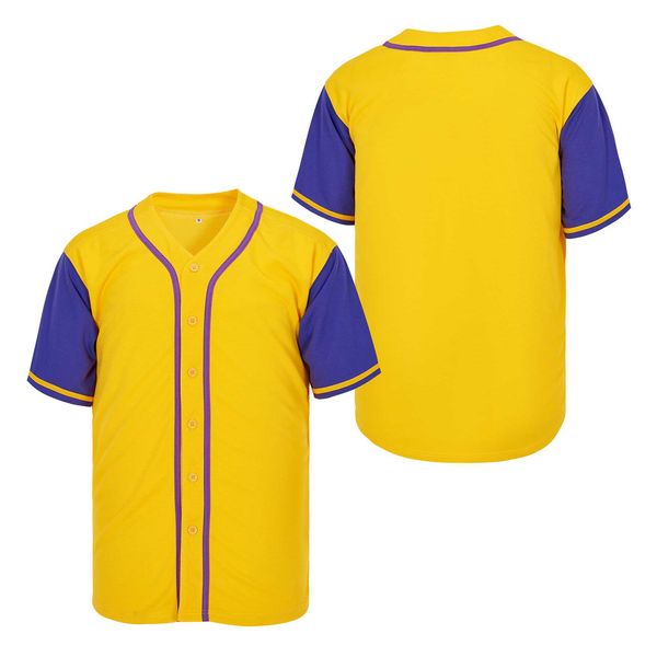 Maglia da baseball autentica personalizzata giallo viola cucitura nome numero taglia S-4XL