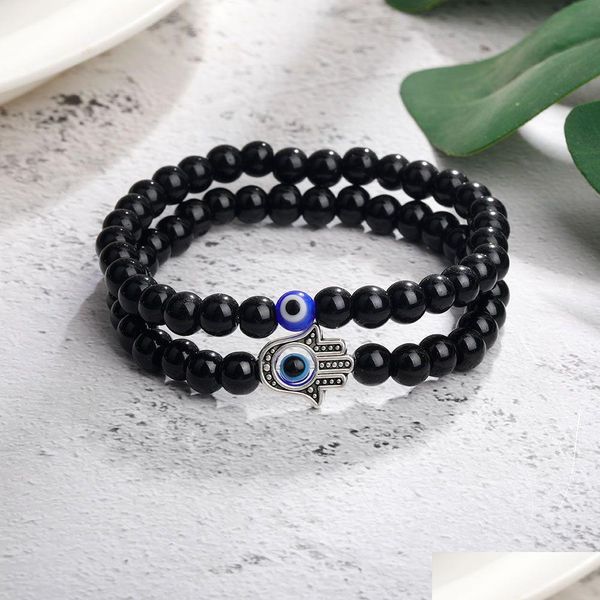 Perline 2 pezzi tacchino male occhi azzurri bracciali fili gioielli all'ingrosso per uomo donna religioso Hamsa mano braccialetto di fascino braccialetti goccia Dh5Fx