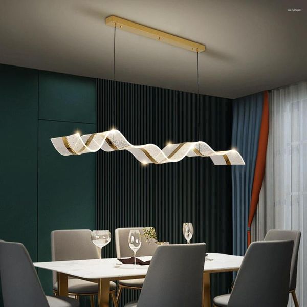 Lustres de lustres modernos lustres longos lâmpadas LED para sala de jantar design de mesa de onda Luzes pendentes de quarto cozinha