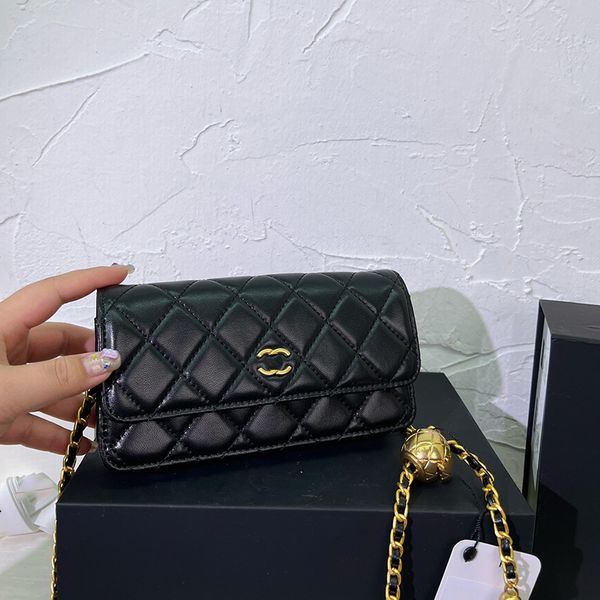 Kadın Omuz Çantası Klasik Mini Cep Telefon Torbası Zil Tahıl Donanım Metal Dönüş Toka Altın Top Zincir Taşınabilir Crossbody Çantalar Makyaj Kutusu 19x10cm