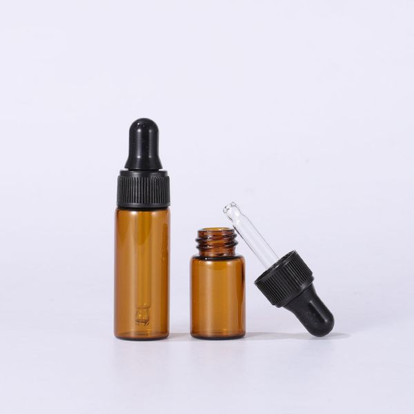 2 ml 3 ml 5 ml Mini-Tropfflasche aus bernsteinfarbenem Glas, Probenbehälter, ätherisches Öl, Parfüm, winzige tragbare Flaschen