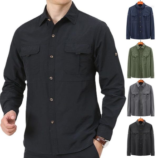 Camicie eleganti da uomo Camicia cargo primaverile da uomo Manica lunga Social Top Camicette formali casual Abiti tattici oversize da uomo