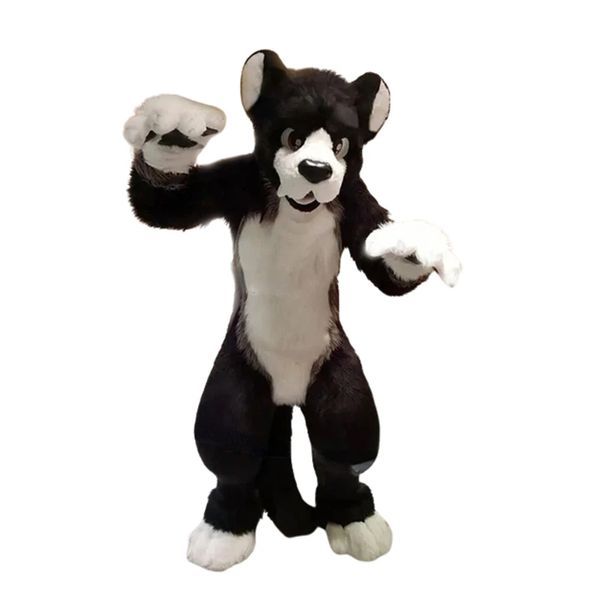 Husky Dog Fox Mascot Pelliccia Abbigliamento Giacca di pelle Abito di Halloween Gioco di ruolo Abbigliamento per eventi su larga scala
