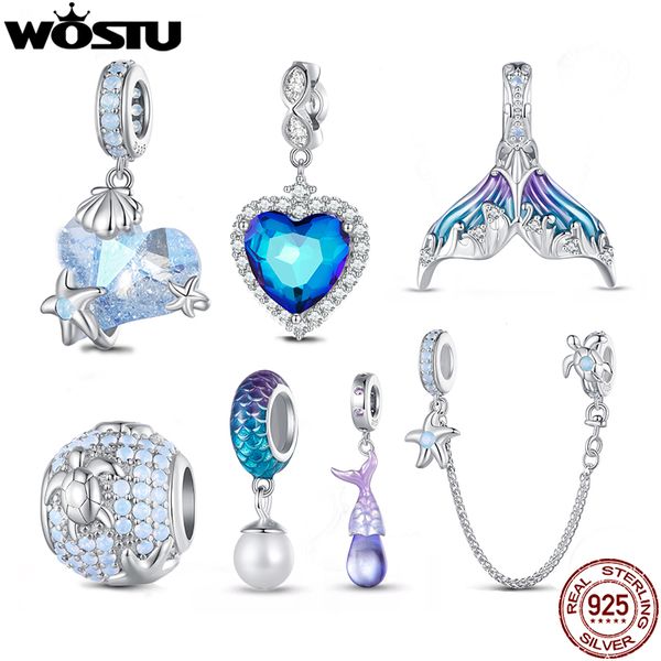 WOSTU 925 STERLING SIVLER OCEAN WORLD TURTLES BEADS CHENCH CANTENHA DE SEGURANÇA CELHO DE CRISTAL DE CRISTRAL REVOLHO