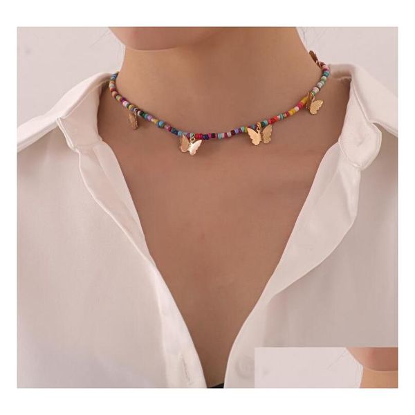 Подвесные ожерелья бохо рисовые бусины бабочки звезда Colorf Beaded Choker Collece Direwry Sirewry Gift для женщин девушки Drop Delive Dh6ki