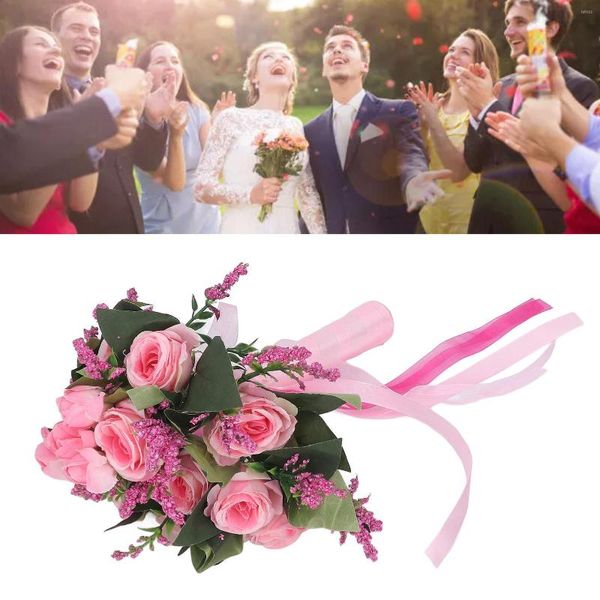 Fiori decorativi Bouquet da sposa Simulazione Rosa artificiale Foglie verdi realistiche Moderno elegante per la decorazione domestica della chiesa Lago blu