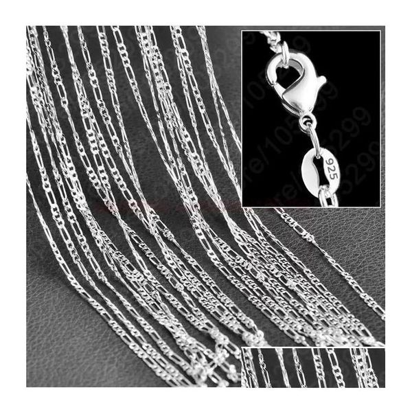 Cadeiras 10pcs/lote 2mm Figaro 925 Jóias de Sier Sterling para Chain de Colar Diy com Claspos de Lagosta Tamanho 16 18 20 22 24 28 28 28 polegadas D Dhyli