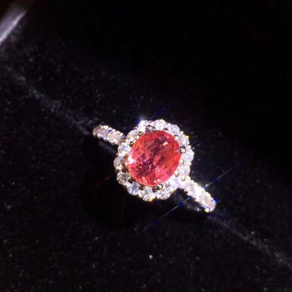 Anelli a grappolo Gioielleria raffinata Vero oro puro 18 carati Padparadscha naturale Pietre preziose con zaffiro rosa Diamanti da 1,42 ct Anello femminile in pietra