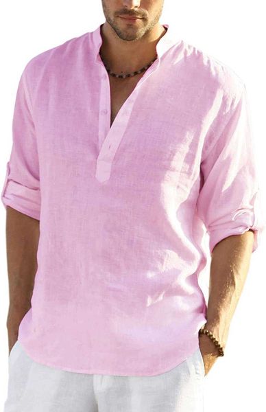 COOFANDY T-shirt henley da uomo in cotone e canapa a maniche lunghe Hippie Casual Beach T-shirt S36Z M1ML