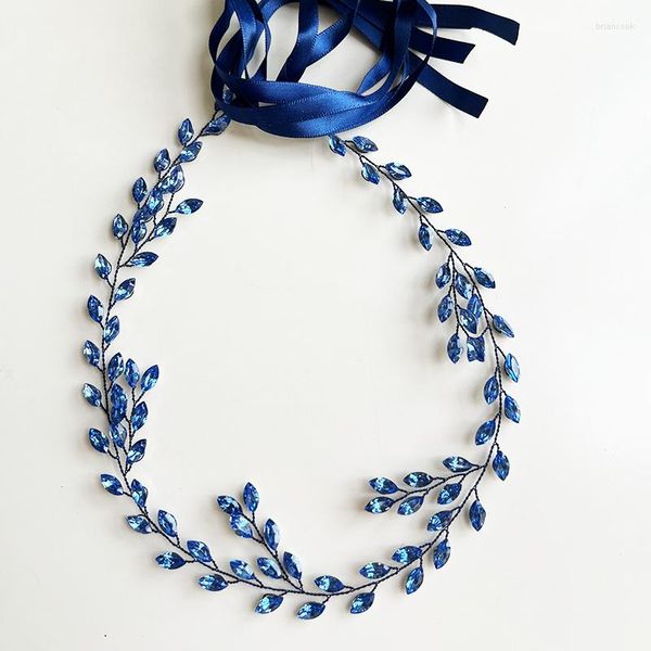 Fermagli per capelli Colore blu Cristallo Fasce per donna Accessori per gioielli da sposa Decorazione per la testa fatta a mano Tiara Ornamento per piante