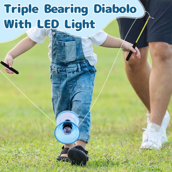 Yoyo 5 colori triplo cuscinetto Diabolo con LED Light Up cinese Yoyo Toy Juggling Diabolos Toys Party Camping Giochi divertenti per bambini 230525