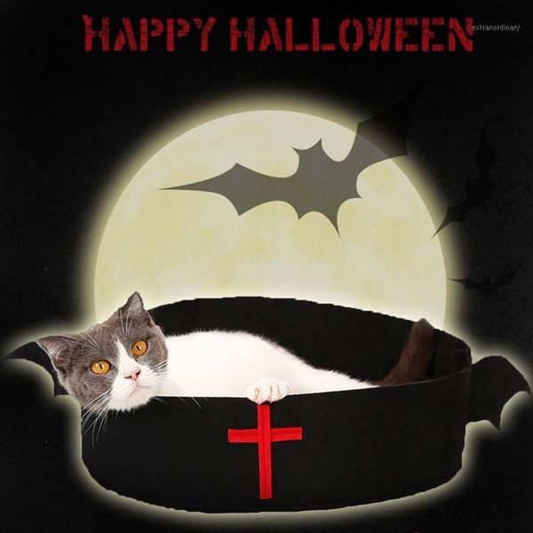 Kennels Pet Bed Nest Halloween Bat Style Round Soft Novità Cat Dog Sleeping Mat House Cuscino Adatto a tutte le stagioni Design nero1