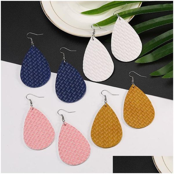 Charm Fashion Trendy Pu Leather Waterdrop Orecchini Colorf Teardrop Double Side Per le donne Elegante giovane ragazza Regalo di Natale Drop Deli Dhiwq