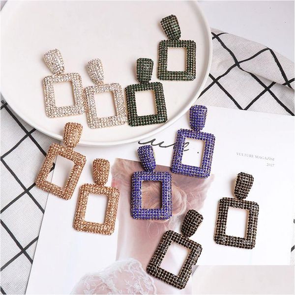 Charm Colorf Kristall Ohrringe Frauen Geometrische Aussage Strass Party Schmuck Für Drop Lieferung Dhtwg