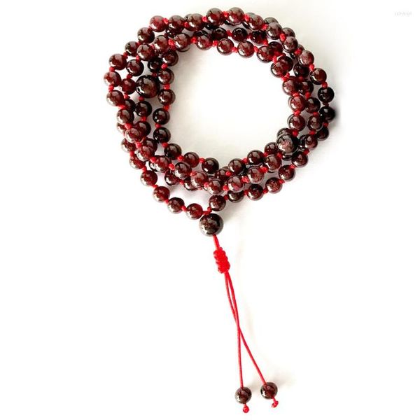 Strand MG1012 Naturale 6 Mm Granato Meditazione Preghiera Braccialetto Alta Qaulity Regolabile Annodato a mano 108 Collana di perline Mala