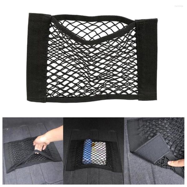 Auto Organizer Zurück Hinten Stamm Sitz Doppel-deck Elastische String Net Magie Aufkleber Mesh Lagerung Tasche Tasche Käfig Auto taschen