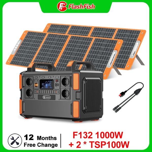 Flashfish 1048Wh Solar Power Station 1000W Generatore portatile con kit pannello solare 200W Caricatore solare 36V Alimentatore esterno