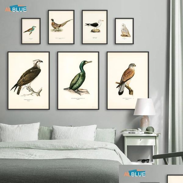 Dipinti Retro Uccelli Poster E Stampa Vertebrati Tela Pittura Cormorano Uccello Immagine Della Parete Realismo Arte Murale Decorazioni Per La Casa Per Livin Dh5Zn