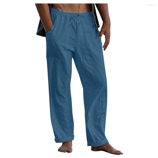 Pantaloni da uomo 2023 Pantaloni da spiaggia in tinta unita traspiranti da uomo in cotone e lino da uomo Cool Summer Stretch