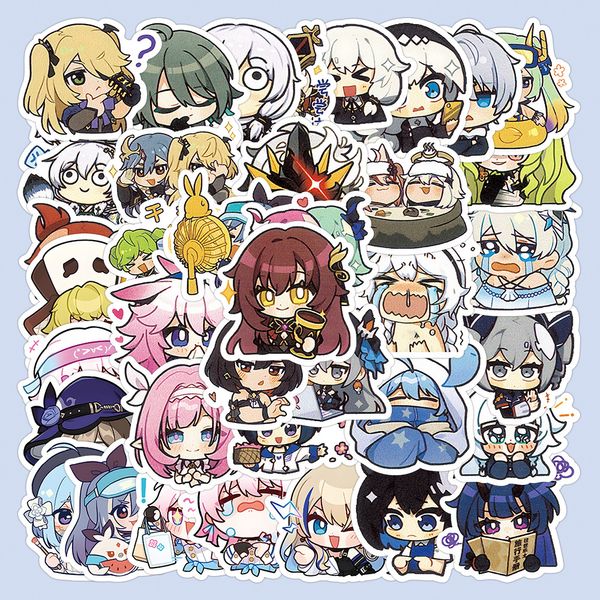 63 PCs mixed Honkai Impact 3 GRAFITI GOGO DE ANIME QUELO QUELOTE Skateboard Skateboard para laptop para laptop Capacete de chapéu Biciclo Motocicleta PS4 Livro Guitarra PVC Decal