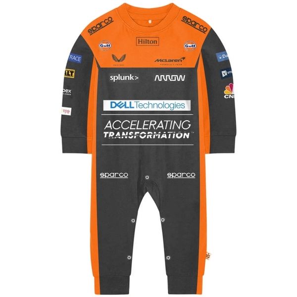 Rompers McLaren Bebek Tulum Formül Formül Team Racing Araba 3D Baskı Körfezi Erkek Kız Romper Bahar Moda Serin Bebekler Giysileri 230525