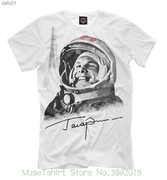 Erkek Tişörtleri Yeni T-shirt Rusya SSCR İlk Dünya Sovyet Kozmonaut Gagarin Serin Tesip HQ Erkekler Yetişkin İnce Fit Tişört S-XXL L230520