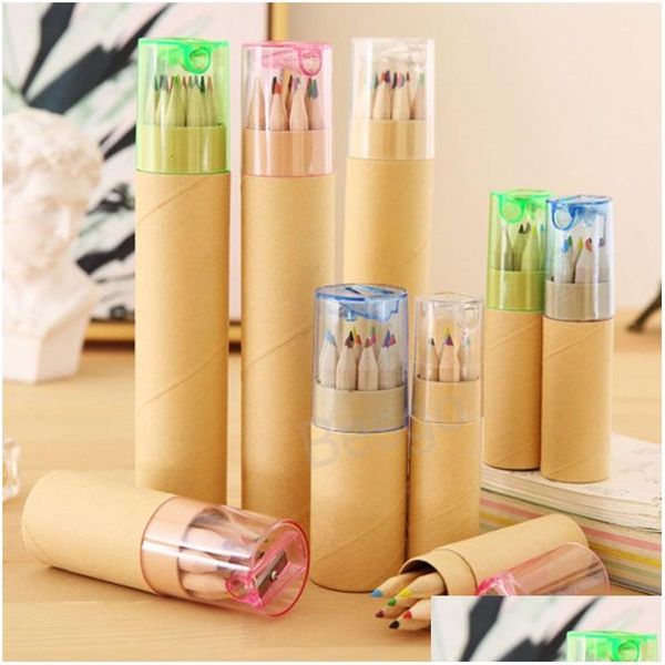 Живопись ручки 12 цветов студенты студентов искусство эскиз Ding Kraft Paper Canister Colorf Pen Children Ding